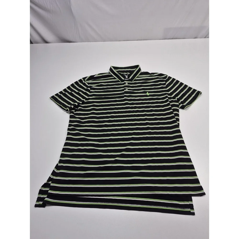 Polo Ralph Lauren Polo Shirt Mens XL Black Green Striped Performance Golf Pony